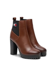 TOMMY HILFIGER TJW NEW ESS HIGH HEEL Bottines en cuir &agrave; talons carr&eacute;s brun - Chaussures Femme - 1