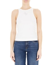 GUESS NEW SL ROUND GUENDALINA D&eacute;bardeur &agrave; logo strass&eacute; 4G blanc pur - T-shirt - 1