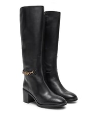 TOMMY HILFIGER TH CHAIN Bottes hautes en cuir avec cha&icirc;ne noir - Chaussures Femme - 1