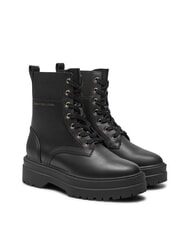 TOMMY HILFIGER TH ELASTIC RIB LACEUP Bottes en cuir &agrave; lacets noir - Chaussures Femme - 1