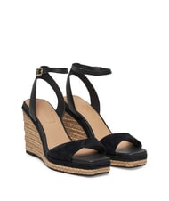 TOMMY HILFIGER TH MONOGRAM sandales compens&eacute;es en cuir noir - Chaussures Femme - 1