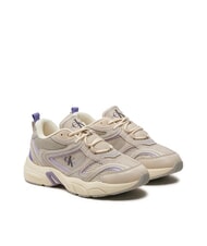 CALVIN KLEIN RETRO TENNIS Baskets en mesh et daim beige - Chaussures Femme - 1