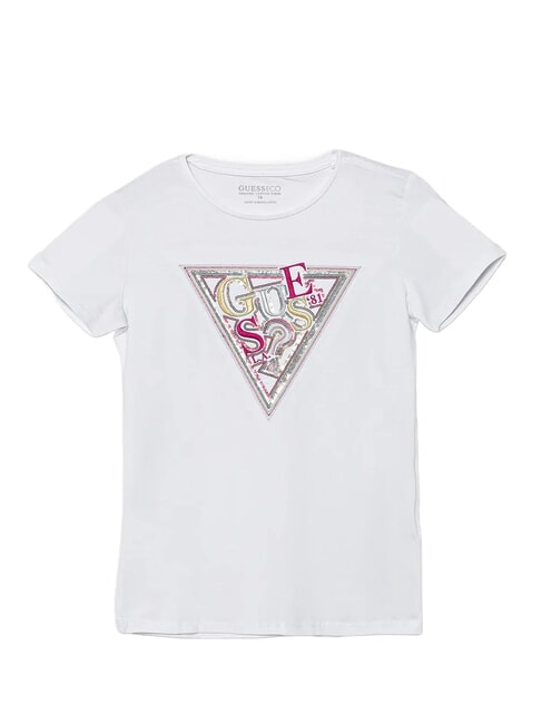 GUESS KIDS T-shirt en coton imprim&eacute; et orn&eacute; de strass blanc pur multicolore - Tee-shirt enfant