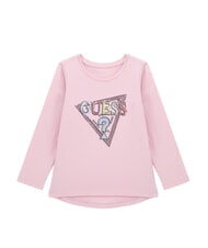 GUESS KIDS T-shirt &agrave; manches longues avec broderies et sequins rose barbe &agrave; papa - Tee-shirt enfant - 1