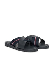 TOMMY HILFIGER TH Pantoufles en cuir avec ruban logo ciel du d&eacute;sert - Chaussures Homme - 1