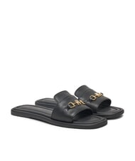 TOMMY HILFIGER TH Pantoufles en cuir avec logo noir - Chaussures Femme - 1