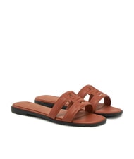 TOMMY HILFIGER TH LOGO STRAP pantoufles basses en cuir &eacute;corce de cannelle - Chaussures Femme - 1