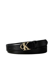 CALVIN KLEIN CK HARDWARE ceinture en cuir noir / or clair antique - Ceintures - 1
