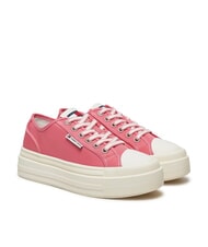 TOMMY HILFIGER TJW FOXING Baskets compens&eacute;es en tissu rose preppy - Chaussures Femme - 1