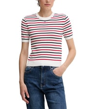 TOMMY HILFIGER TH JEANS Chemise en coton &agrave; manches courtes rayures blanches/marines - T-shirt - 1