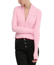 TOMMY HILFIGER TH JEANS Gilet l&eacute;ger en maille torsad&eacute;e avec fermeture &eacute;clair int&eacute;grale rayures roses - Chandails pour femmes - 1