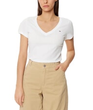 TOMMY HILFIGER TH JEANS T-shirt &agrave; manches courtes et col en V blanc - T-shirt - 1