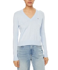 TOMMY HILFIGER TH JEANS Pull en coton &agrave; col en V pour femme doux bleu - Chandails pour femmes - 1