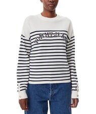 TOMMY HILFIGER VARSITY Pull en coton &agrave; col rond avec logo blanc ancien - Chandails pour femmes - 1