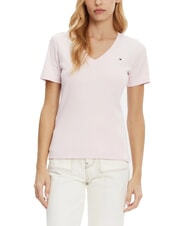TOMMY HILFIGER TH T-shirt &agrave; manches courtes et col en V rose clair - T-shirt - 1
