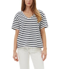 TOMMY HILFIGER TH T-shirt coupe d&eacute;contract&eacute;e &agrave; col en V Breton &eacute;cru/bleu marine nuit stp - T-shirt - 1