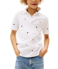 TOMMY HILFIGER TH KIDS Polo &agrave; manches courtes pour enfant avec broderie blanc - Tee-shirt enfant - 1