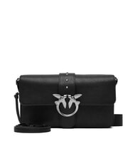 PINKO LOVE ONE sac bandouli&egrave;re en cuir limousine noire - argent mat - Sacs pour Femme - 1