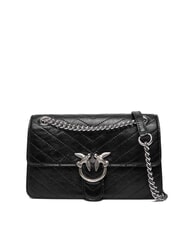 PINKO LOVE ONE LIGHT Petit sac en cuir matelass&eacute; limousine noire - argent mat - Sacs pour Femme - 1