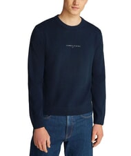 TOMMY HILFIGER TH JEANS Pull &agrave; col rond avec logo brod&eacute; marine nuit noire - Pulls pour hommes - 1