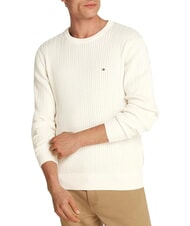 TOMMY HILFIGER TH pull &agrave; col rond en maille torsad&eacute;e p&eacute;tale d'ivoire - Pulls pour hommes - 1