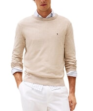 TOMMY HILFIGER TH pull ras du cou en lin m&eacute;lang&eacute; logo afterglow / sable rose - Pulls pour hommes - 1