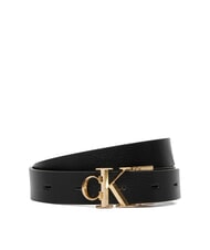 CALVIN KLEIN CK HARDWARE Ceinture r&eacute;versible en cuir noir / or clair antique - Ceintures - 1