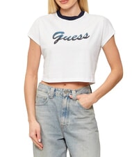 GUESS SCRIPT CROP T-shirt court blanc pur - T-shirt - 1