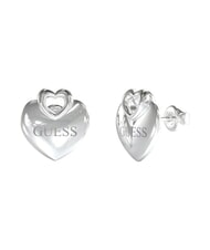 GUESS CRAZY IN LOVE Boucles d'oreilles argent&eacute;es, motif c&oelig;ur avec logo ARGENT - Boucles d'oreilles - 1