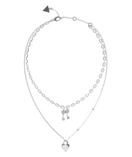 GUESS ALL YOU NEED IS LOVE Collier en argent avec pendentif c&oelig;ur et cl&eacute; ARGENT - Colliers - 1