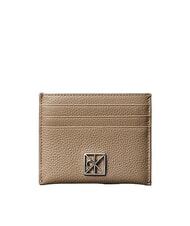 CALVIN KLEIN HARDWARE EMBLEM PEBB porte-cartes en cuir plat taupe du d&eacute;sert - Portefeuilles Femme - 1