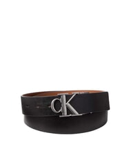 CALVIN KLEIN CK HARDWARE Ceinture r&eacute;versible en cuir noir/cognac/argent antique - Ceintures - 1
