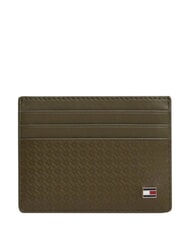 TOMMY HILFIGER TH EMBOSSED Porte-cartes de cr&eacute;dit en cuir vert saule - Portefeuilles Homme - 1