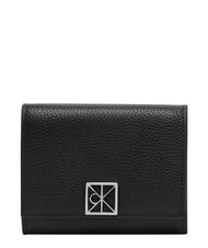 CALVIN KLEIN HARDWARE EMBLEM PEBB Portefeuille zipp&eacute; en cuir sur noir - Portefeuilles Femme - 1