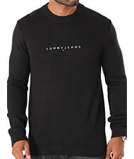 TOMMY HILFIGER TH JEANS pull en coton &agrave; col rond noir - Pulls pour hommes - 1