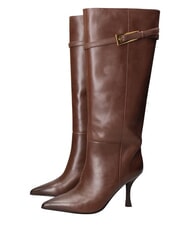 MARC ELLIS ME25 Bottes hautes en cuir, talon de 9 cm brun fonc&eacute; - Chaussures Femme - 1