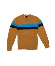 TOMMY HILFIGER TH pull &agrave; col rond cognac / mono de canne &agrave; sucre - Pulls pour hommes - 1