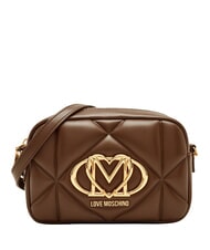 LOVE MOSCHINO EMBOSSED QUILTED Mini sac &agrave; bandouli&egrave;re matelass&eacute; brun - Sacs pour Femme - 1