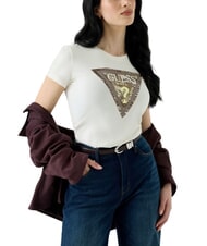 GUESS SNAKE TRIANGLE T-shirt &agrave; manches courtes cremwhi - T-shirt - 1