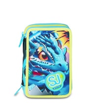 SJGANG METAL DRAGON BOY Trousse &agrave; crayons avec kit scolaire bleu jacinthe turquoise - &Eacute;tuis et Accessoires - 1