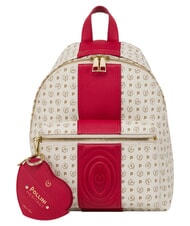 POLLINI HERITAGE Sac &agrave; dos avec poche avant et anneau porte-cl&eacute;s ivoire rouge - Sacs pour Femme - 1