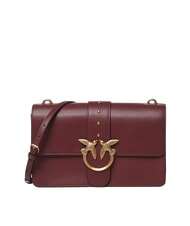 PINKO LOVE ONE CLASSIC Sac bandouli&egrave;re en cuir avec rabat groseille intense-or antique - Sacs pour Femme - 1