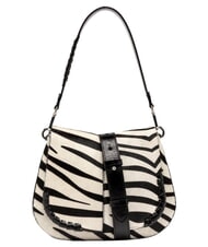 GIANNI CHIARINI HELENA ROUND Sac bandouli&egrave;re en cuir, avec bandouli&egrave;re z&egrave;bre noir et blanc - Sacs pour Femme - 1