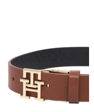 TOMMY HILFIGER TH LOGO Ceinture r&eacute;versible en cuir avec monogramme cognac noir mono/hiver - Ceintures - 1