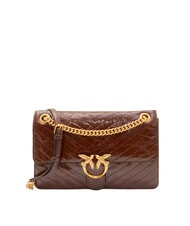 PINKO LOVE ONE LIGHT Sac en cuir matelass&eacute; de taille moyenne brun fonc&eacute; or antique - Sacs pour Femme - 1