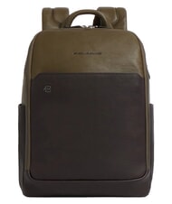 PIQUADRO BLACK SQUARE  Sac &agrave; dos en cuir pour ordinateur portable 14 pouces vert / marron fonc&eacute; - Sacs &agrave; dos pour ordinateur portable - 1