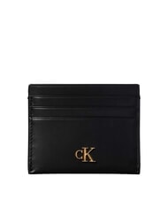 CALVIN KLEIN CK porte-cartes en cuir plat sur noir - Portefeuilles Femme - 1
