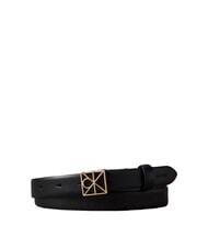 CALVIN KLEIN EMBLEM BUCKLE ceinture en cuir noir / or clair antique - Ceintures - 1