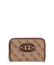 GUESS SAMANTHA portefeuille zipp&eacute; de taille moyenne logo latte / marron - Portefeuilles Femme - 1