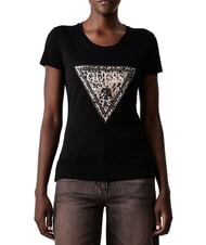 GUESS SAVANNA LEOPARD TRIANGLE T-shirt &agrave; manches courtes jetbla - T-shirt - 1